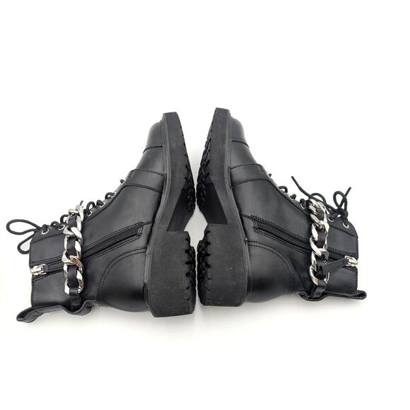 Linea Paolo Thexton Chain Lace Up Ankle Boot Women's Black Size US6.5M EU37 - Picture 5 of 12